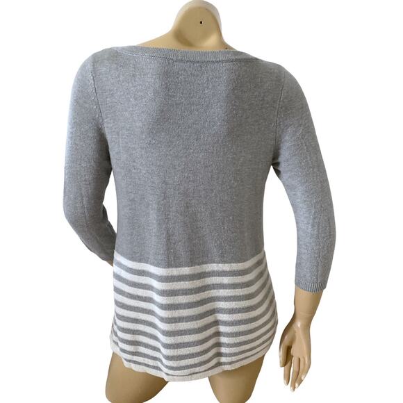 Gap Gray White Striped Scoop Neck 3/4 Sleeve Sweater Small - Picture 4 of 6